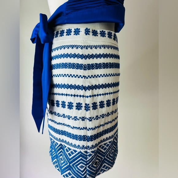 Sam Edelman Embroidered Beaded Stretch Cotton Mini Skirt Womens 6 10 Blue White - Picture 4 of 16
